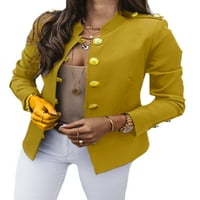 Paille Ladies Cardigan яке солидни цветни блейзери с дълъг ръкав бизнес якета ежедневни офиси изхожда жълти m