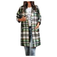 Женско карирано яке за шакета Небрежно бутон Вълна смес Зимно тартан тренч палто с джобове