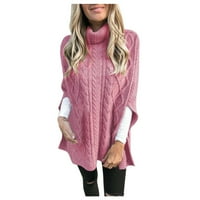 Есенни дрехи за жени от твърд цвят на жените, уличен пуловер с висока шия разцепено пуловер Топ основен палто от топлина