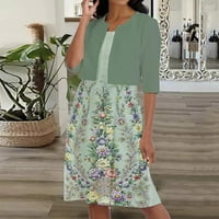 Женски тоалети Sundress With Crop Cardigan Комплекти флорална рокля с къс ръкав покритие ежедневно летни удобни комплекти зелени XL