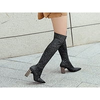 Harsuny Women Party Sock Style над колянните ботуши еластична кокетна пета удобна блок бедро високо багажник сребро 8