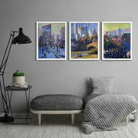 AmericanFlat Triptych Art Art New York Sighteeing от Suren Nersisyan - Комплект от щампи от бели рамки
