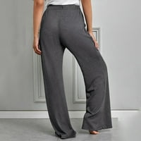 Памучни панталони с твърд цвят на жените, свободни джобни ежедневни панталони Бизнес панталони жени