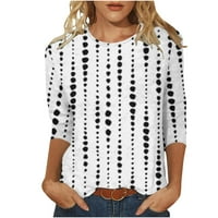 Fengqque плюс размер блуза за жени с дължина на лакътя свободен приготен блуза върхове отпечатана тениска със средна дължина ръкави блуза кръгла шия върхове бял xl