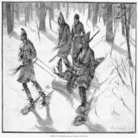 Ловен лос, 1885. Нови лос на снегоходки. Гравиране, американска, 1885 г., след Дж. Макдоналд. Печат на плакат от