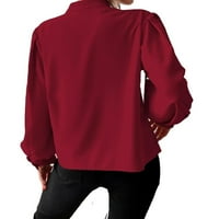 Дамски блузи елегантни обикновена риза Стойка яка фалшиви копчета Дълъг ръкав червено ШЛ