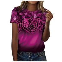 Блузи за жени годни ежедневни хлабави ризи в Деколте с къс ръкав цвете печат дантела върхове тениски дамски топ Лилаво с