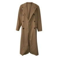 Дълго вълнено палто за жени Ревера Плътен цвят отворена предна жилетка двуреден джоб яке зимни класически връхни дрехи