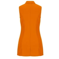 Тауоп блейзъри за жени бизнес ежедневни модни жени ежедневни джобове Бутон твърди Без ръкави върхове яке палто оранжев 6