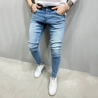 Пикси дънки за мъже Дължина на кожата твърди спортни ежедневни панталони джоб пълен фитнес културизъм мъжки панталони мъжки дънки синьо + М