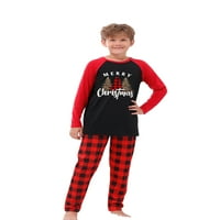 Лизерам Коледна пижама за семейство, Дълъг ръкав дърво Печат върхове + карирани панталони комплект спално облекло
