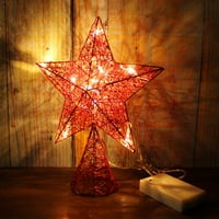 Топ звезда на червено дърво с топли бели LED светлини и таймер за декорация на коледно дърво и празнична сезонен декор