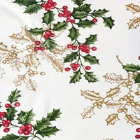 Newbridge Ivory Golden Holly и Berry Christmas винил фланел подкрепена покривка, слонова кост метално злато Холи празник флорална лесна грижа винилова покривка, 60 ”120” продълговати правоъгълник
