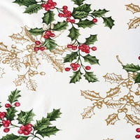 Newbridge Ivory Golden Holly и Berry Christmas винил фланел подкрепена покривка, слонова кост метално злато Холи празник флорална лесна грижа винилова покривка, 60 ”120” продълговати п?