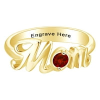 Ден на майката бижута Подарък Персонализиран кръгъл симулиран гранат мама обещава лента пръстен в 14K жълто злато над стерлингов сребърен пръстен размер-6.5
