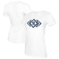Женски мъничък ряпа бяла тениска на New York Yankees Prism Arrows