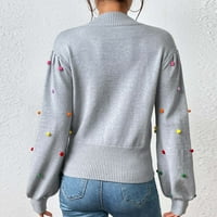 Turilly дамски плетени пуловери Женски моден ежедневен плътен цвят дълъг ръкав кръгъл пуловер