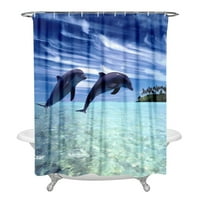 Менген завеса за душ завеса с куки, водоустойчиви океански завеси за баня, тема на Световния ден на океаните