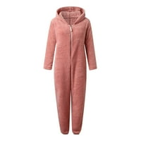 Женски пижами комбинезони- Дълго ръкав качулка Jumpsuit Pajamas CASIUAL WINTHER топло ромпи за спално облекло розово m