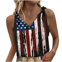 4-ти юли ризи жени американски флаг печат Ден на независимостта дамски летни блузи секси танк заплетени Камизола флорален печат върхове в-врата без ръкави Черно С