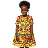 малко дете Кидс Б Аби момичета африкански дашики традиционен стил къс ръкав кръг врата рокля Анкара принцеса рокли тоалети 1-6г трика рокля за момичета облечени за ?