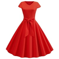 Рокли за рокля за рокля Xysaqa за жени секси жени винтидж къс ръкав люлка 50 -те години домакина ежедневна вечерна партия абитуриентски рокля с къс ръкав v врат червена рокля ваканционни рокли за жени на клирънс