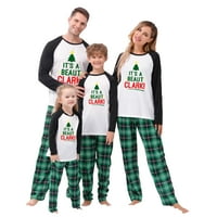 Съответстващи коледни пижами за семейство, забавни празнични коледни букви от печат и карирани панталони Xmas Sleepwear PJS комплект