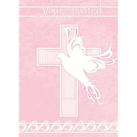 Розов гълъб кръст религиозни покани, 8ct