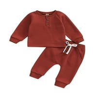 Wybzd бебешки дрехи Новородено малко дете момче момиче есенни тоалети топъл пуловер Суитс Вафъл Плетени панталони комплект тухли червено 18- месеца