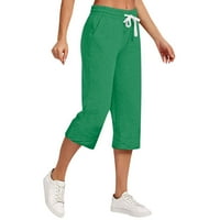 Жени летни товарни панталони ваканция модна мода изрязана еластична талия с широки гамаши за крака каприс свободно зелено l