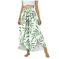 Не пропускайте Himiway Womens Fashion Fashion Fasual's Lavual High Toist Wide Leg Pants отпечатани еластични талия Нерегулярен подгъв с разцепени панталони без джобове зелено xl