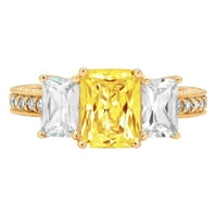 3. CT Brilliant Emerald Cut Synthetic Yellow Moissanite 14k жълто злато пасианс с акценти три камъни пръстен SZ 6.5
